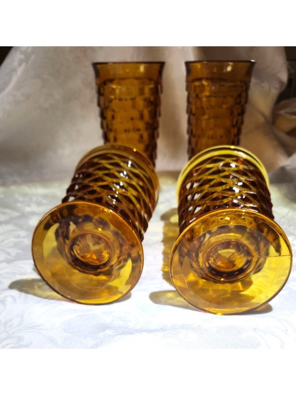 Set Of 4 Vintage Colony Whitehall Amber Glass Footed Iced Tea Tumblers - Picture 6 of 10